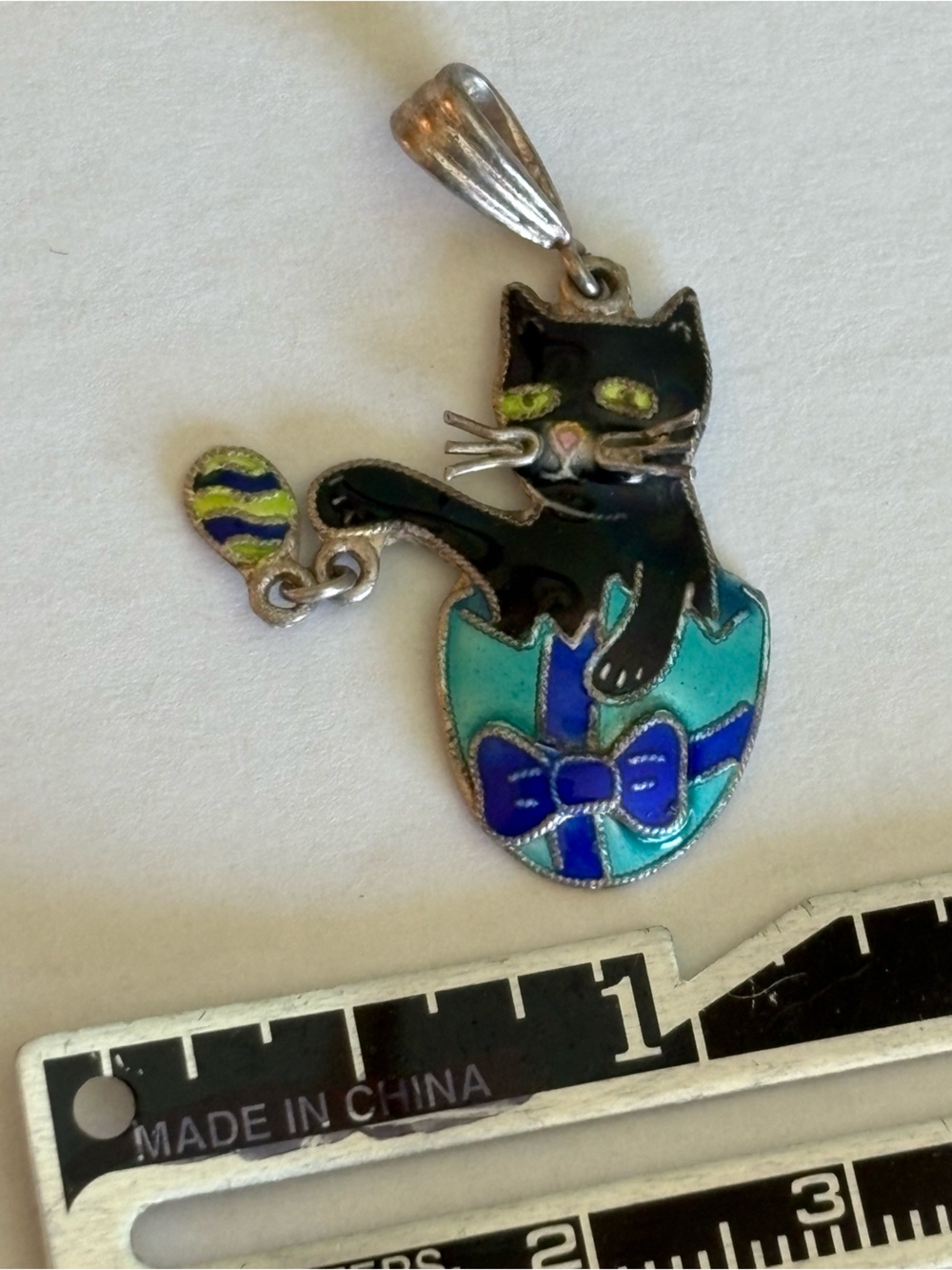 Enamel Sterling Cartoon Kitty Charm for Necklace